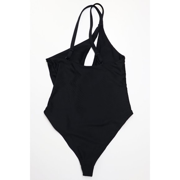 NEW LPA Susan One Piece Keyhole Adjustable One Shoulder High Cut Swimsuit Black - Picture 2 of 9